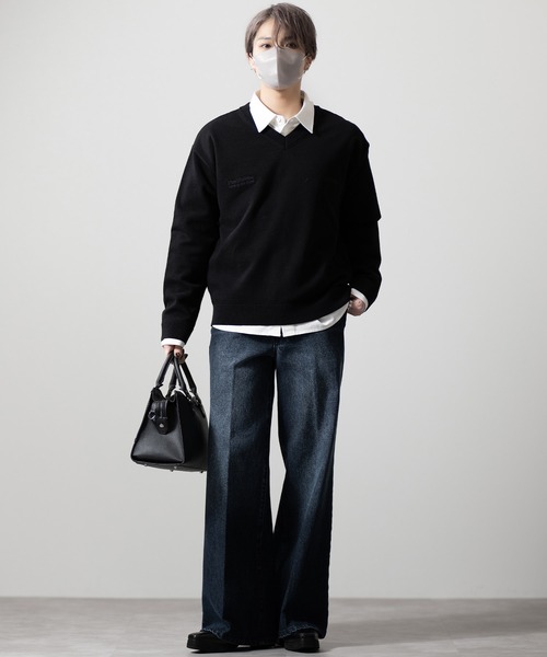 CLEL(クレイル)の「【CLEL】Basic Embroidered V-Neck Knit / ベーシック 刺繍Vネックニット(ニット/セーター・メンズ・ダークネイビー/グレー/ブラック・S/M/L/XS)」の7枚目の写真