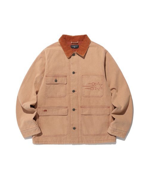 NICE GHOST CLUB(ナイスゴーストクラブ)の「COTTON GARMENT DYED CHORE JACKET_BRICK(NG2DFUD102A)(デニムジャケット・レディース・その他・L/M)」の1枚目の写真