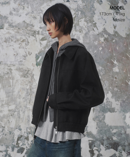 MUSINSA STANDARD WOMAN（ムシンサスタンダードウーマン）の「ウィメンズシンセティックスエードブルゾンジャケット[ブラック]（ブルゾン・レディース・その他・SMALL/MEDIUM/LARGE/X-SMALL）」の2枚目の写真