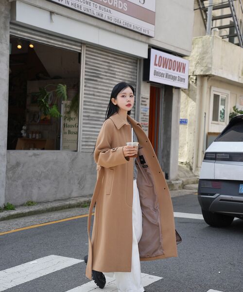 MUSINSA STANDARD WOMAN（ムシンサスタンダードウーマン）の「ウィメンズカシミヤブレンドバルマカンローブコート[キャメル]（チェスターコート・レディース・その他・LARGE/MEDIUM/SMALL/X-SMALL）」の3枚目の写真