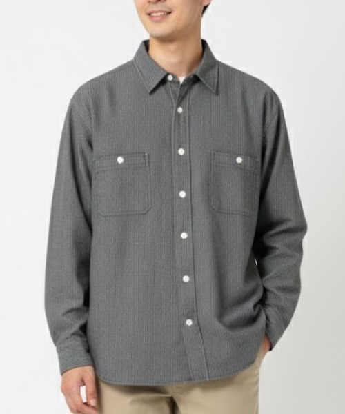 ROUGH TRADE(ラフトレード)の「ヒッコリー 長袖ワークシャツ(M1)(シャツ/ブラウス・メンズ・ブラック系/ブルー系/ネイビー系・MEDIUM/LARGE/X-LARGE)」の1枚目の写真
