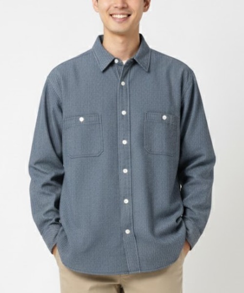 ROUGH TRADE(ラフトレード)の「ヒッコリー 長袖ワークシャツ(M1)(シャツ/ブラウス・メンズ・ブラック系/ブルー系/ネイビー系・MEDIUM/LARGE/X-LARGE)」の2枚目の写真