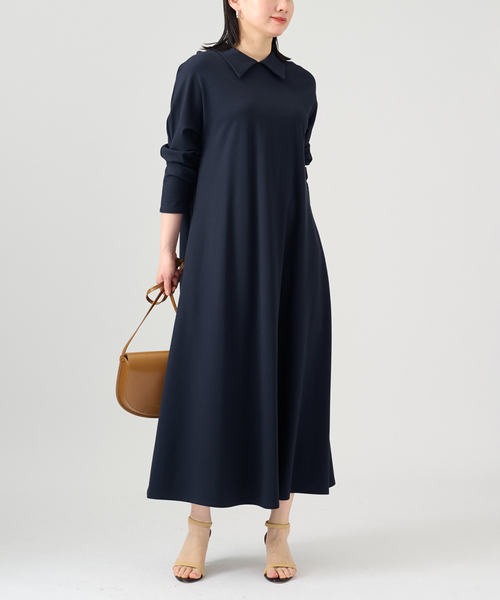 VERMEIL par iena（ヴェルメイユパーイエナ）の「《追加2》2WAYロールカラーワンピース（ワンピース・レディース・ネイビー・38/36）」の2枚目の写真