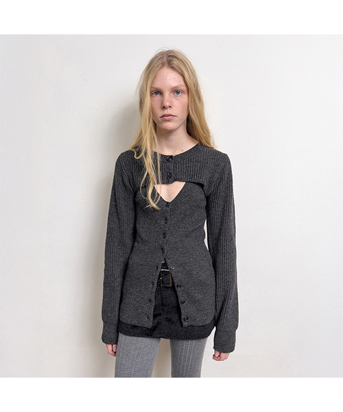 DIAGONAL(ダイアゴナル)の「BOLERO LAYERED KNIT CARDIGAN (dark grey)(カーディガン/ボレロ・レディース・その他・FREE)」の1枚目の写真
