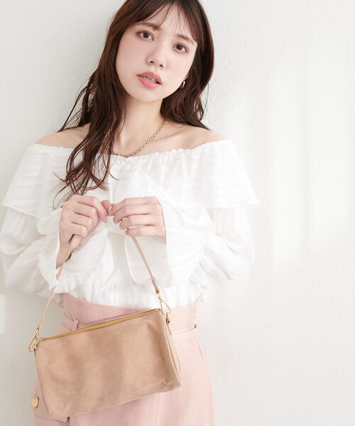 natural couture（ナチュラルクチュール）の「ランダムシアーストライプクロスフリルブラウス（シャツ/ブラウス・レディース・ブラック/サックスブルー/ピンク/オフホワイト/イエロー/ミント・FREE）」の7枚目の写真