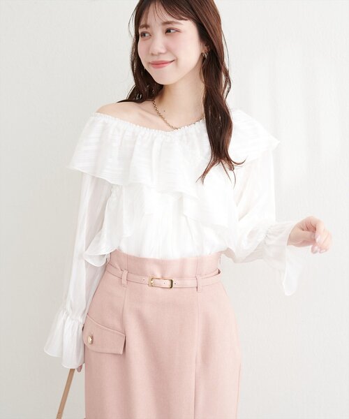 natural couture（ナチュラルクチュール）の「ランダムシアーストライプクロスフリルブラウス（シャツ/ブラウス・レディース・ブラック/サックスブルー/ピンク/オフホワイト/イエロー/ミント・FREE）」の9枚目の写真