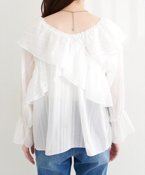 natural couture（ナチュラルクチュール）の「ランダムシアーストライプクロスフリルブラウス（シャツ/ブラウス・レディース・ブラック/サックスブルー/ピンク/オフホワイト/イエロー/ミント・FREE）」の13枚目の写真