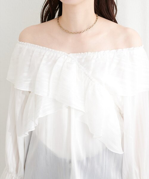 natural couture（ナチュラルクチュール）の「ランダムシアーストライプクロスフリルブラウス（シャツ/ブラウス・レディース・ブラック/サックスブルー/ピンク/オフホワイト/イエロー/ミント・FREE）」の15枚目の写真