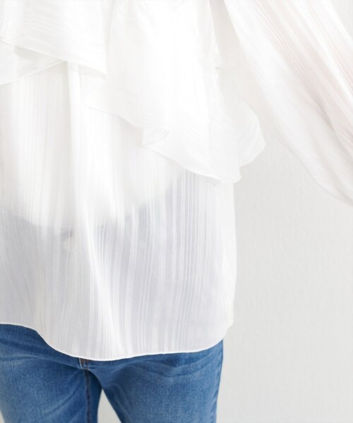 natural couture（ナチュラルクチュール）の「ランダムシアーストライプクロスフリルブラウス（シャツ/ブラウス・レディース・ブラック/サックスブルー/ピンク/オフホワイト/イエロー/ミント・FREE）」の17枚目の写真