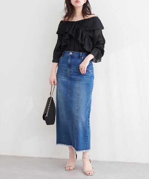 natural couture（ナチュラルクチュール）の「ランダムシアーストライプクロスフリルブラウス（シャツ/ブラウス・レディース・ブラック/サックスブルー/ピンク/オフホワイト/イエロー/ミント・FREE）」の19枚目の写真