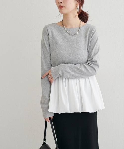 LARUTA（ラルータ）の「【LARUTA】[Yurie企画］裾バルーンプルオーバー（Tシャツ/カットソー・レディース・オフホワイト/ブラック/グレー・FREE）」の3枚目の写真