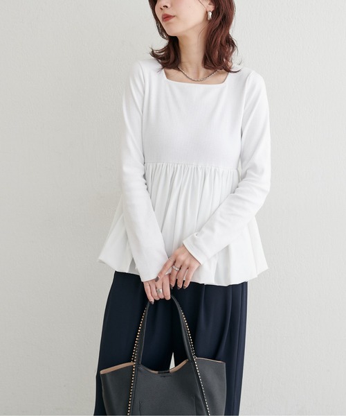 LARUTA（ラルータ）の「【LARUTA】[Yurie企画］裾バルーンプルオーバー（Tシャツ/カットソー・レディース・オフホワイト/ブラック/グレー・FREE）」の5枚目の写真