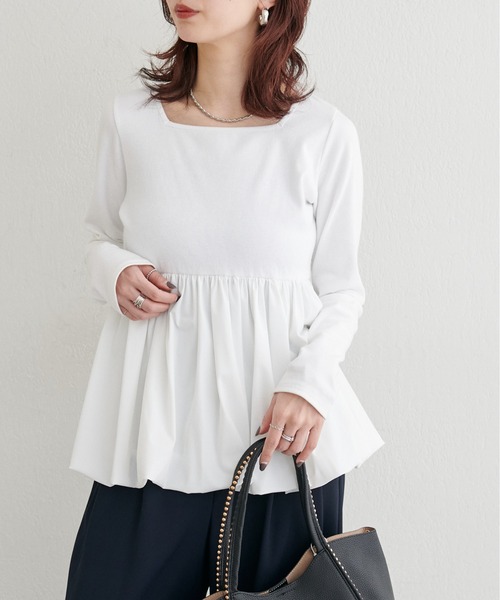 LARUTA（ラルータ）の「【LARUTA】[Yurie企画］裾バルーンプルオーバー（Tシャツ/カットソー・レディース・オフホワイト/ブラック/グレー・FREE）」の4枚目の写真