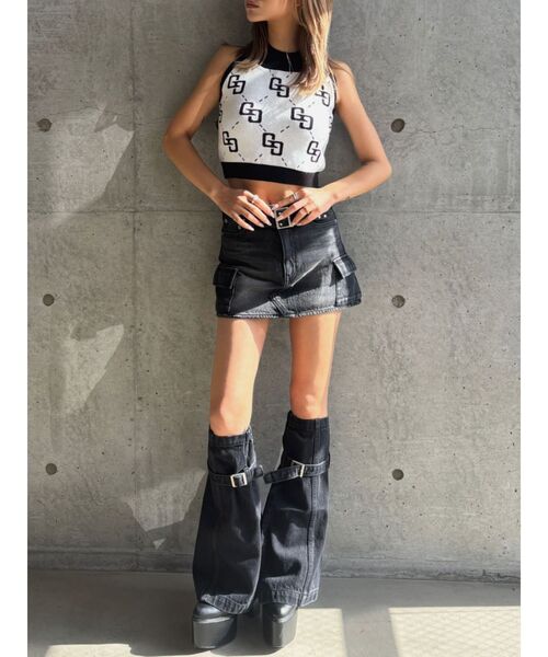 GYDA(ジェイダ)の「【WEB限定】【TINY低身長さん向け】レッグウォーマー付きミニスカートライクショートパンツ(デニムスカート・レディース・その他1/ライトブルー/ブラック・MEDIUM/SMALL)」の12枚目の写真