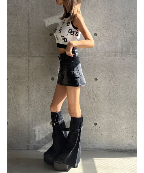 GYDA(ジェイダ)の「【WEB限定】【TINY低身長さん向け】レッグウォーマー付きミニスカートライクショートパンツ(デニムスカート・レディース・その他1/ライトブルー/ブラック・MEDIUM/SMALL)」の14枚目の写真