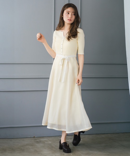 セール】2026春夏新作 アソートドッキング配色ニットワンピース