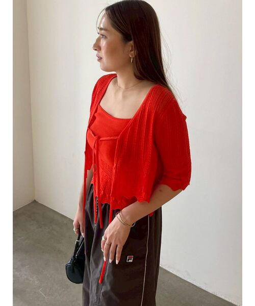 LAGUNAMOON（ラグナムーン）の「スカラップヘムレースニットアンサンブル 【春服】【セットアップ】（アンサンブル・レディース・ブラック/ホワイト/オレンジ・FREE）」の3枚目の写真