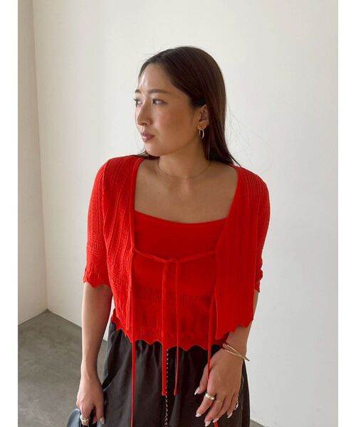 LAGUNAMOON（ラグナムーン）の「スカラップヘムレースニットアンサンブル 【春服】【セットアップ】（アンサンブル・レディース・ブラック/ホワイト/オレンジ・FREE）」の14枚目の写真