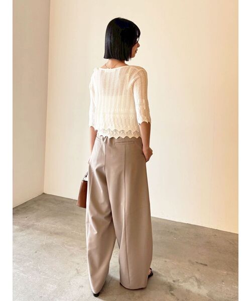 LAGUNAMOON（ラグナムーン）の「スカラップヘムレースニットアンサンブル 【春服】【セットアップ】（アンサンブル・レディース・ブラック/ホワイト/オレンジ・FREE）」の6枚目の写真