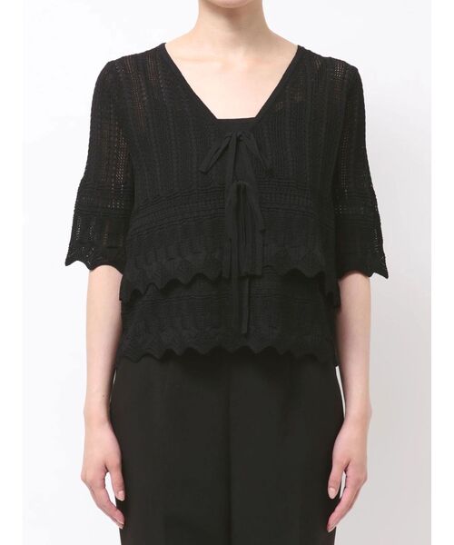 LAGUNAMOON（ラグナムーン）の「スカラップヘムレースニットアンサンブル 【春服】【セットアップ】（アンサンブル・レディース・ブラック/ホワイト/オレンジ・FREE）」の5枚目の写真