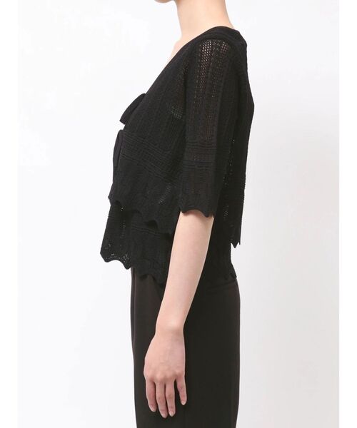 LAGUNAMOON（ラグナムーン）の「スカラップヘムレースニットアンサンブル 【春服】【セットアップ】（アンサンブル・レディース・ブラック/ホワイト/オレンジ・FREE）」の4枚目の写真