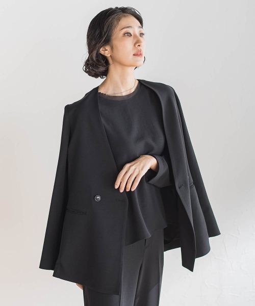 la.f…（ラエフ）の「ハイストレッチカルゼジャケット（ノーカラージャケット・レディース・チャコールグレー/ブラック・9号/7号/11号）」の11枚目の写真