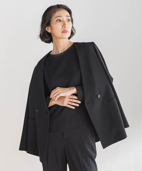 la.f…（ラエフ）の「ハイストレッチカルゼジャケット（ノーカラージャケット・レディース・チャコールグレー/ブラック・9号/7号/11号）」の12枚目の写真