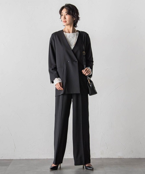 la.f…（ラエフ）の「ハイストレッチカルゼジャケット（ノーカラージャケット・レディース・チャコールグレー/ブラック・9号/7号/11号）」の6枚目の写真