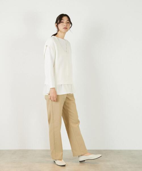 MELROSE claire（メルローズ クレール）の「【コットンミックスの片畦Vネックベスト】（ベスト・レディース・ベージュ/チャコールグレー/オフホワイト・FREE）」の9枚目の写真