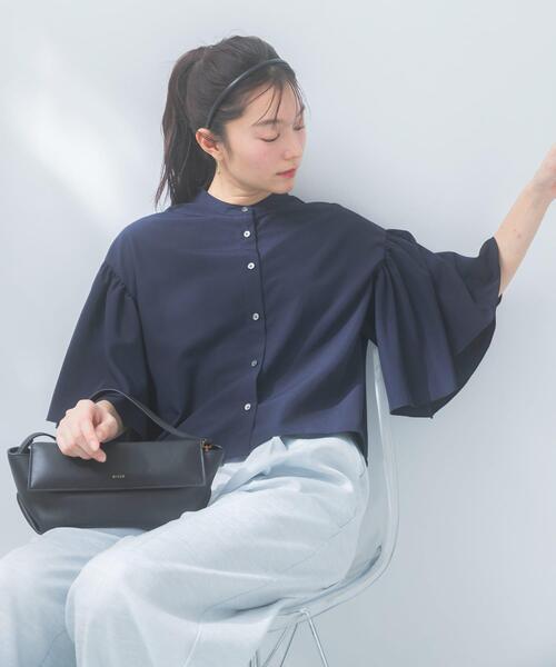 一部WEB限定カラー』UVカットウォッシャブルリネン混ブラウス（シャツ