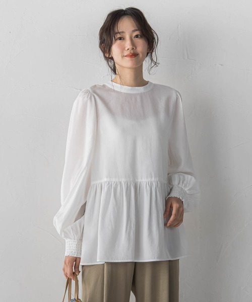 Droite lautreamont(ドロワットロートレアモン)の「2WAYシアーペプラムシャツ(シャツ/ブラウス・レディース・ブラック/オフホワイト/ブルー・M)」の2枚目の写真