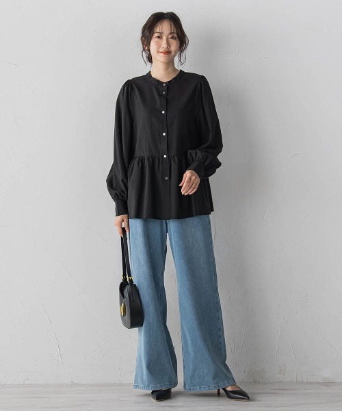 Droite lautreamont(ドロワットロートレアモン)の「2WAYシアーペプラムシャツ(シャツ/ブラウス・レディース・ブラック/オフホワイト/ブルー・M)」の13枚目の写真