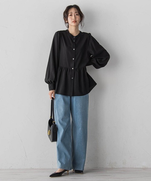 Droite lautreamont(ドロワットロートレアモン)の「2WAYシアーペプラムシャツ(シャツ/ブラウス・レディース・ブラック/オフホワイト/ブルー・M)」の14枚目の写真