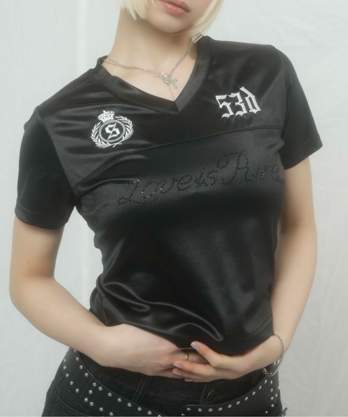 sedacle girl(セダクルガール)の「ラインストーンユニフォームT(Tシャツ/カットソー・レディース・ブラック/オフホワイト・MEDIUM/SMALL)」の11枚目の写真