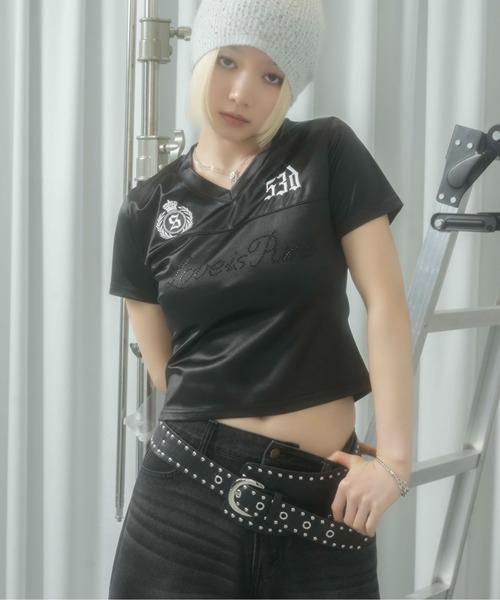 sedacle girl(セダクルガール)の「ラインストーンユニフォームT(Tシャツ/カットソー・レディース・ブラック/オフホワイト・MEDIUM/SMALL)」の19枚目の写真