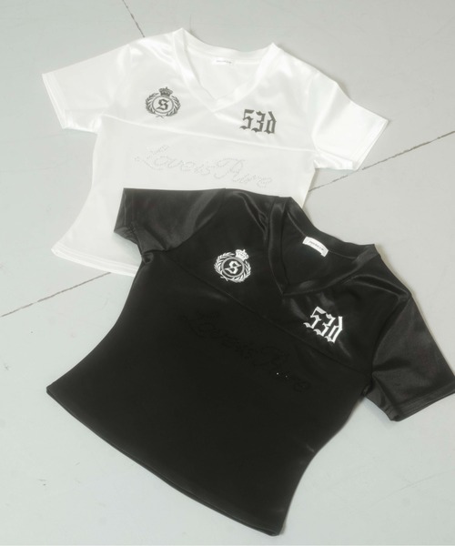 sedacle girl(セダクルガール)の「ラインストーンユニフォームT(Tシャツ/カットソー・レディース・ブラック/オフホワイト・MEDIUM/SMALL)」の15枚目の写真