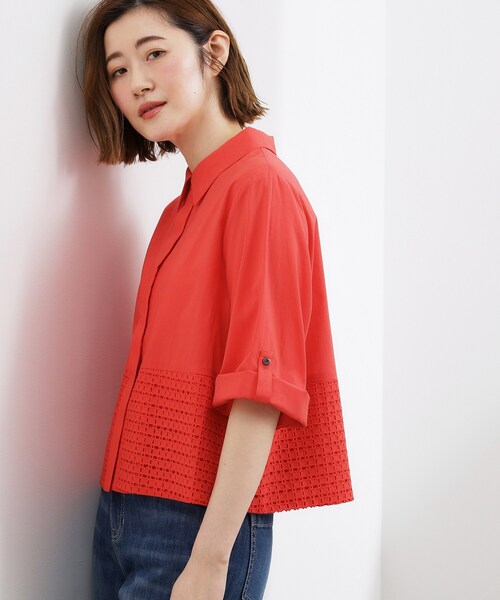 grove(グローブ)の「【SETUP可】レースドッキングシャツ(シャツ/ブラウス・レディース・ネイビー/オレンジ/オフホワイト・02/03/01/05/04)」の3枚目の写真