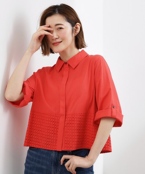 grove(グローブ)の「【SETUP可】レースドッキングシャツ(シャツ/ブラウス・レディース・ネイビー/オレンジ/オフホワイト・02/03/01/05/04)」の8枚目の写真