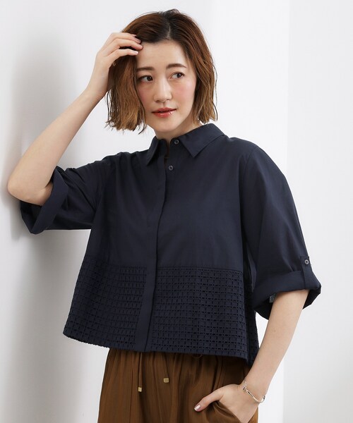grove(グローブ)の「【SETUP可】レースドッキングシャツ(シャツ/ブラウス・レディース・ネイビー/オレンジ/オフホワイト・02/03/01/05/04)」の12枚目の写真