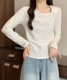 ドレープネック リボンデザイン 長袖トップス / ドレープカットソー