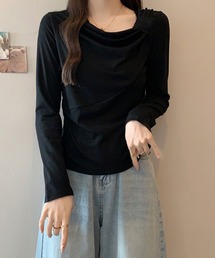 ドレープネック リボンデザイン 長袖トップス / ドレープカットソー