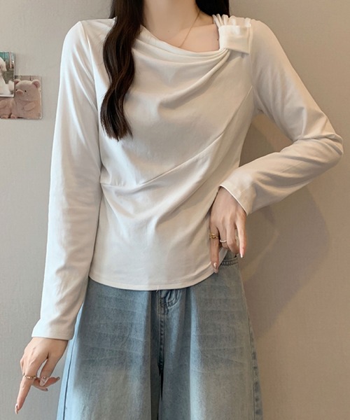 2ly2（トゥーリートゥー）の「ドレープネック リボンデザイン 長袖トップス / ドレープカットソー（Tシャツ/カットソー・レディース・ボルドー/ホワイト/ブラック/ダークグレー・FREE）」の9枚目の写真