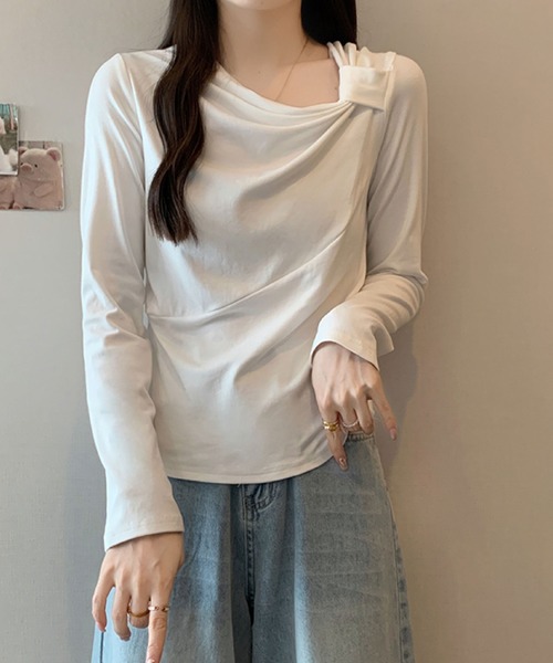 2ly2（トゥーリートゥー）の「ドレープネック リボンデザイン 長袖トップス / ドレープカットソー（Tシャツ/カットソー・レディース・ボルドー/ホワイト/ブラック/ダークグレー・FREE）」の10枚目の写真