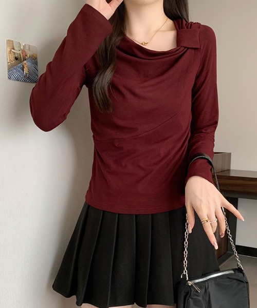 2ly2（トゥーリートゥー）の「ドレープネック リボンデザイン 長袖トップス / ドレープカットソー（Tシャツ/カットソー・レディース・ボルドー/ホワイト/ブラック/ダークグレー・FREE）」の15枚目の写真