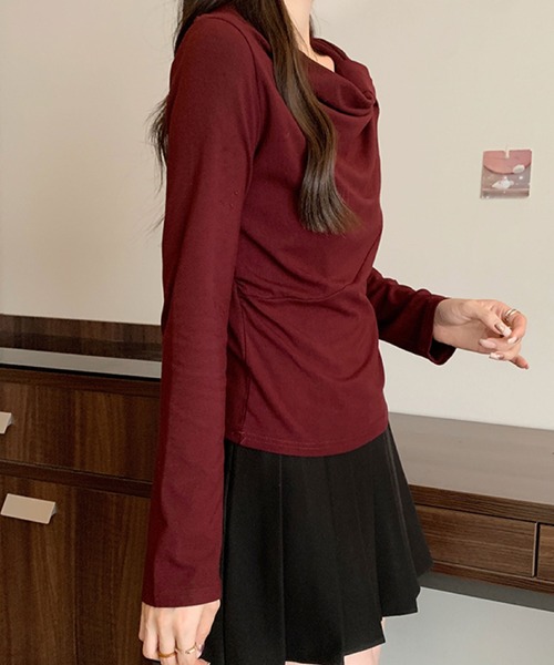 2ly2（トゥーリートゥー）の「ドレープネック リボンデザイン 長袖トップス / ドレープカットソー（Tシャツ/カットソー・レディース・ボルドー/ホワイト/ブラック/ダークグレー・FREE）」の19枚目の写真
