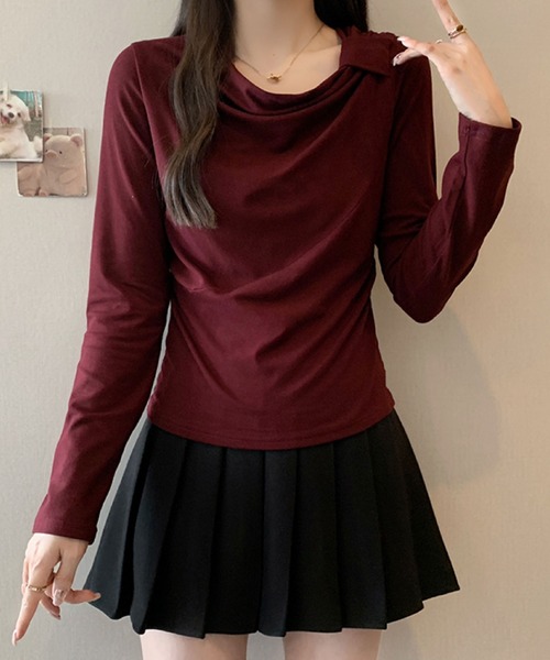 2ly2（トゥーリートゥー）の「ドレープネック リボンデザイン 長袖トップス / ドレープカットソー（Tシャツ/カットソー・レディース・ボルドー/ホワイト/ブラック/ダークグレー・FREE）」の20枚目の写真