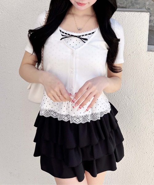 INGNI(イング)の「キャミドットカーデレイヤードトップス(Tシャツ/カットソー・レディース・ブラック/グレー/オフホワイト・M)」の5枚目の写真