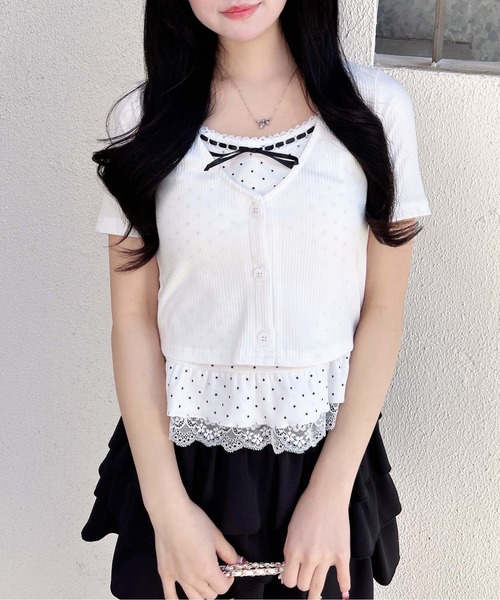 INGNI(イング)の「キャミドットカーデレイヤードトップス(Tシャツ/カットソー・レディース・ブラック/グレー/オフホワイト・M)」の6枚目の写真