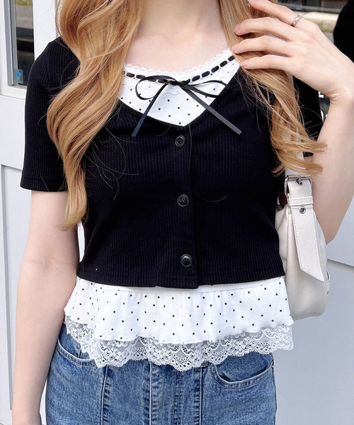 INGNI(イング)の「キャミドットカーデレイヤードトップス(Tシャツ/カットソー・レディース・ブラック/グレー/オフホワイト・M)」の11枚目の写真