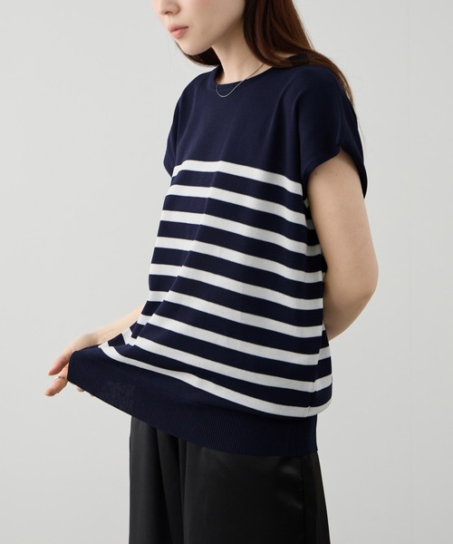 NAVY(ネイビー)の「【SARARI /サラリ】フレンチスリーブ ニットプルオーバー(ニット/セーター・レディース・グレイッシュベージュ/オレンジ/ネイビー・M/L)」の7枚目の写真